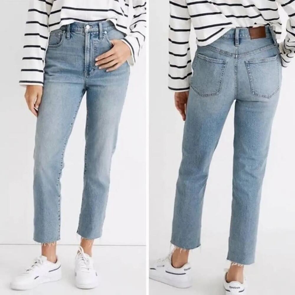 Madewell Curvy Perfect Vintage Straight Jeans Light Wash Frayed Hem Size 24